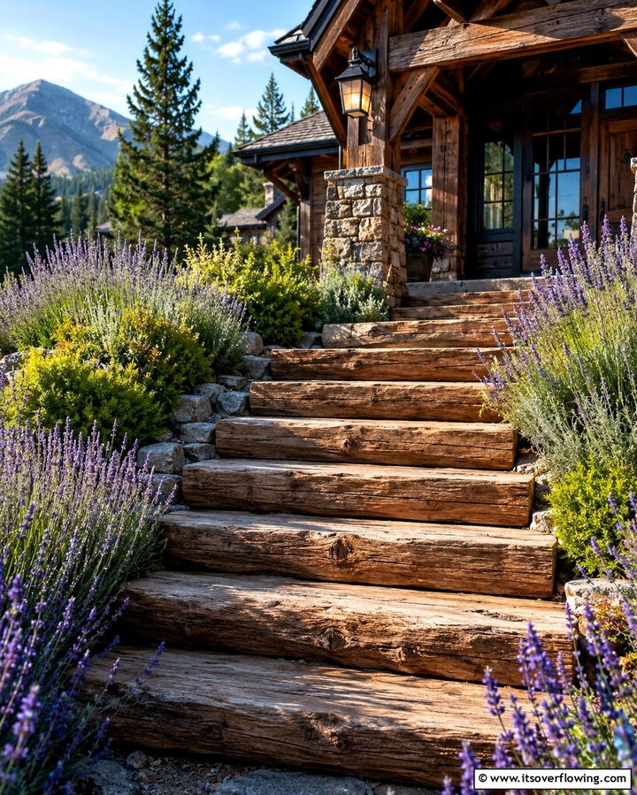 Rustic Wooden Steps - 25 Front Step Ideas to Enhance Your Home’s Entrance