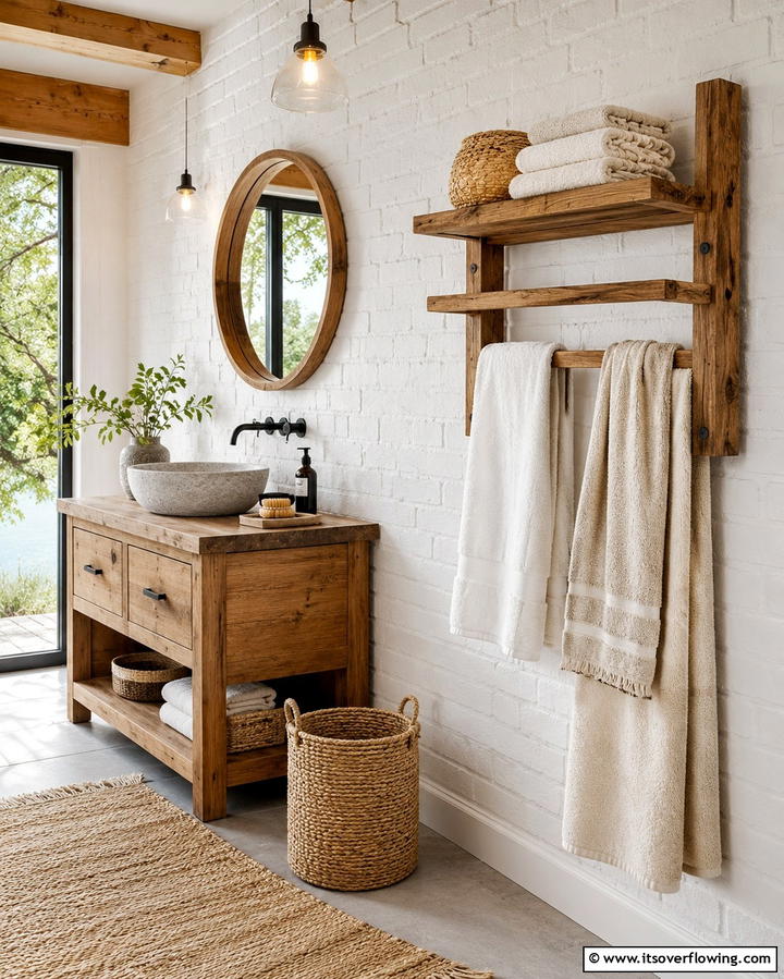 Rustic Wooden Towel Rack - 30 Towel Storage Ideas for Organized and Stylish Bathrooms