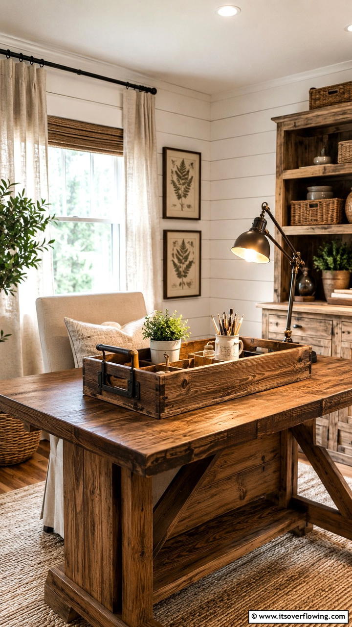Rustic Wooden Tray Feature - 30 Desk Decor Ideas to Elevate Your Home Office