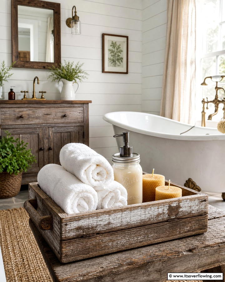 Rustic Wooden Tray with Handles - 25 Stylish Bathroom Tray Ideas to Organize and Decorate