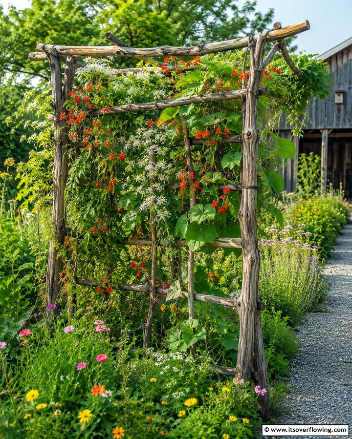 Rustic Wooden TrellisExact - 25 Trellis Ideas to Enhance Your Garden Aesthetics