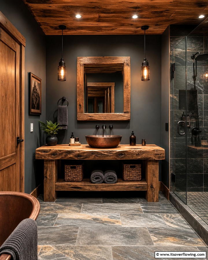Rustic Wooden Vanity - 25 Man Cave Bathroom Ideas for a Unique Space