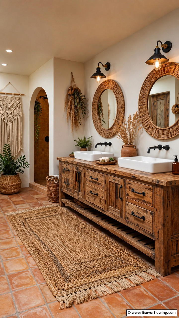 Rustic Wooden Vanity - 30 Boho Bathroom Ideas for Relaxed, Global-Inspired Style