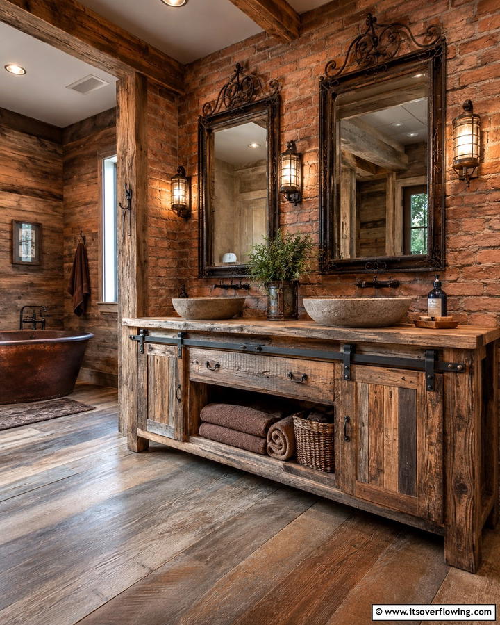 Rustic Wooden Vanity - 20 Western Bathroom Ideas for a Rustic and Relaxing Retreat