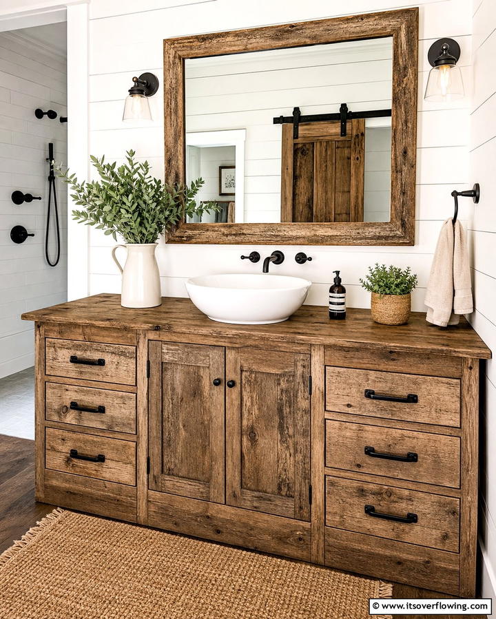 Rustic Wooden VanityExact - 25 Farmhouse Bathroom Ideas for a Rustic and Relaxing Retreat