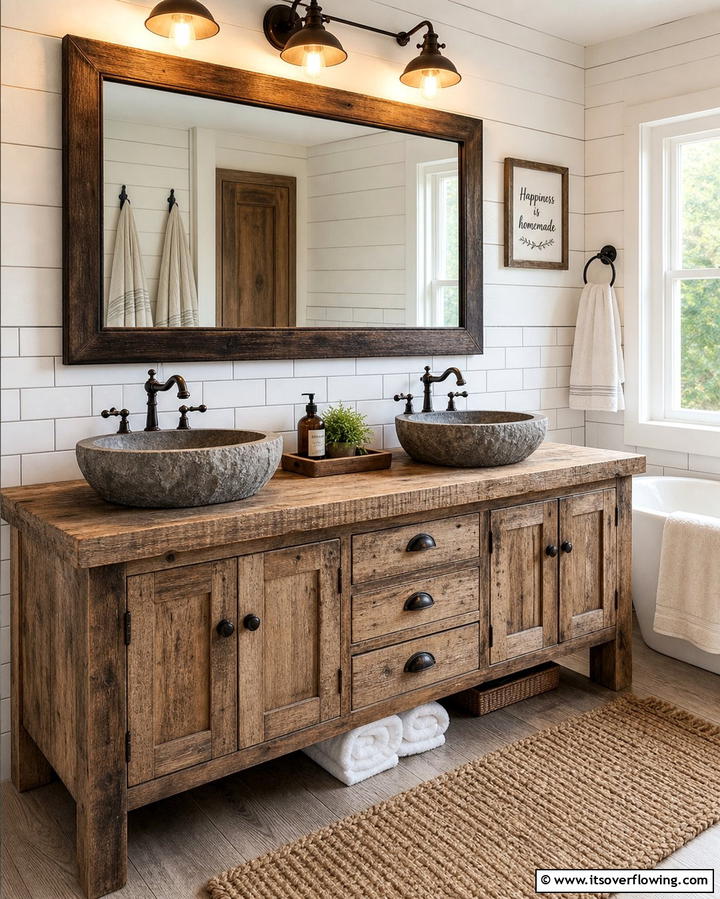 Rustic Wooden VanityOne - 25 Farmhouse Bathroom Ideas for a Rustic and Relaxing Retreat