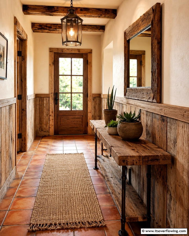 Rustic Wooden Wainscoting for a Warm Ambiance - 20 Creative Wainscoting Entryway Ideas to Welcome Guests
