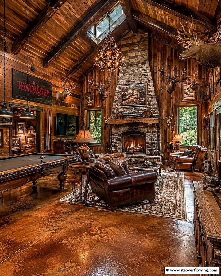 Rustic Wooden Walls for a Natural Vibe - 25 Unique Hunting Man Cave Ideas for Your Space