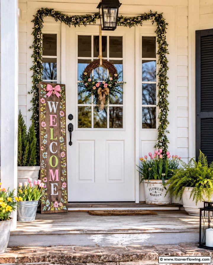 Rustic Wooden Welcome Sign - 20 Spring Front Door Decor Ideas to Welcome the Season
