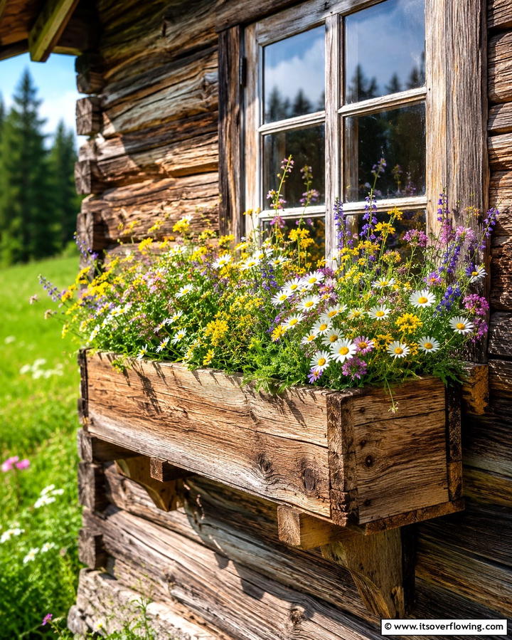 Rustic Wooden Window Boxes - 25 Window Box Ideas to Brighten Your Home’s Exterior
