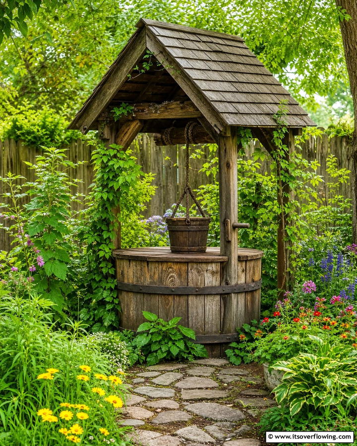 Rustic Wooden Wishing Well - 20 Outdoor Wishing Well Garden Ideas for Enchantment