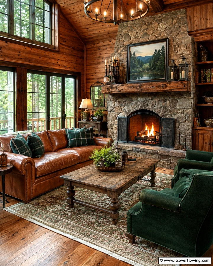 Rustic Woodland Ambiance - 30 Forest Green Living Room Ideas for Nature-Inspired Interiors