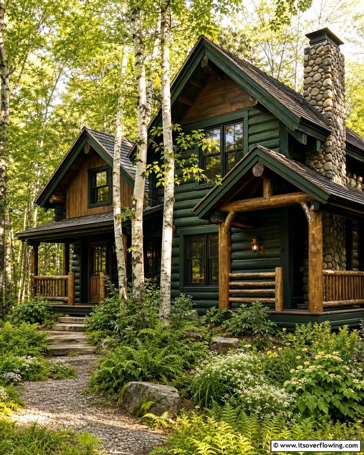 Rustic Woodland Vibe - 21 Dark Green Exterior Paint Color Schemes for Modern Homes