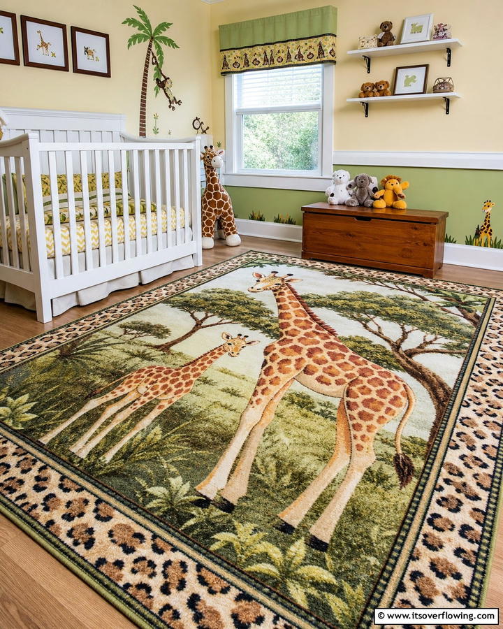 Safari Themed Area Rug with Giraffes - 20 Giraffe Nursery Ideas for a Fun and Whimsical Space