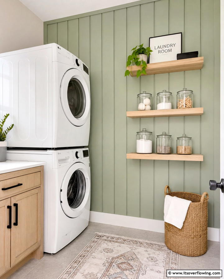 Sage Green Accent Wall - 25 Sage Green Laundry Room Ideas for a Fresh Look