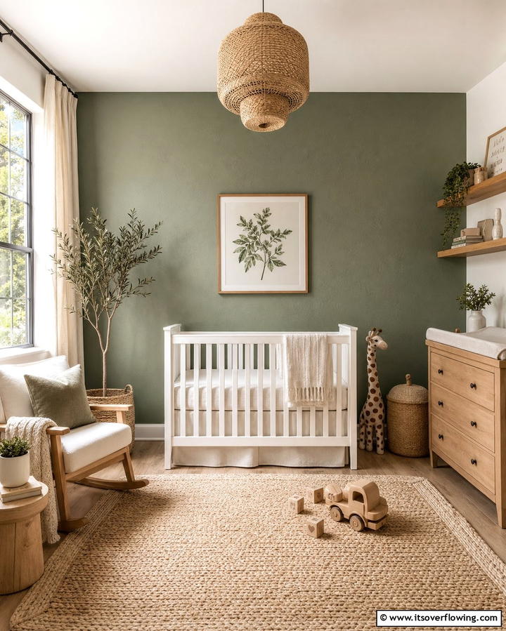 Sage Green Accent Wall - 25 Sage Green Nursery Ideas for a Peaceful Baby Room