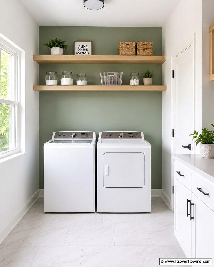 Sage Green Accent Wall for Subtle Charm - 25 Sage Green Laundry Room Ideas for a Fresh Look