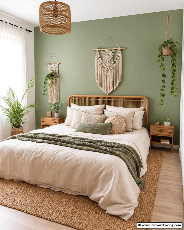 Sage Green Accent Wall - 25 Boho Sage Green Bedroom Ideas for a Serene Retreat