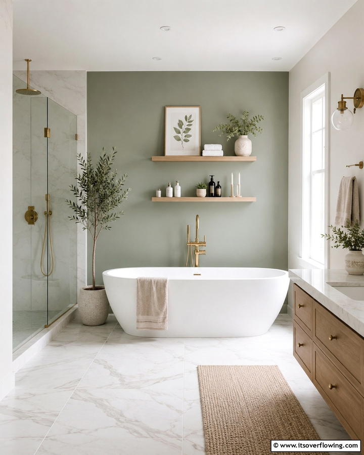 Sage Green Accent Walls for a Subtle Touch - 25 Sage Green Bathroom Ideas for a Fresh and Calming Space
