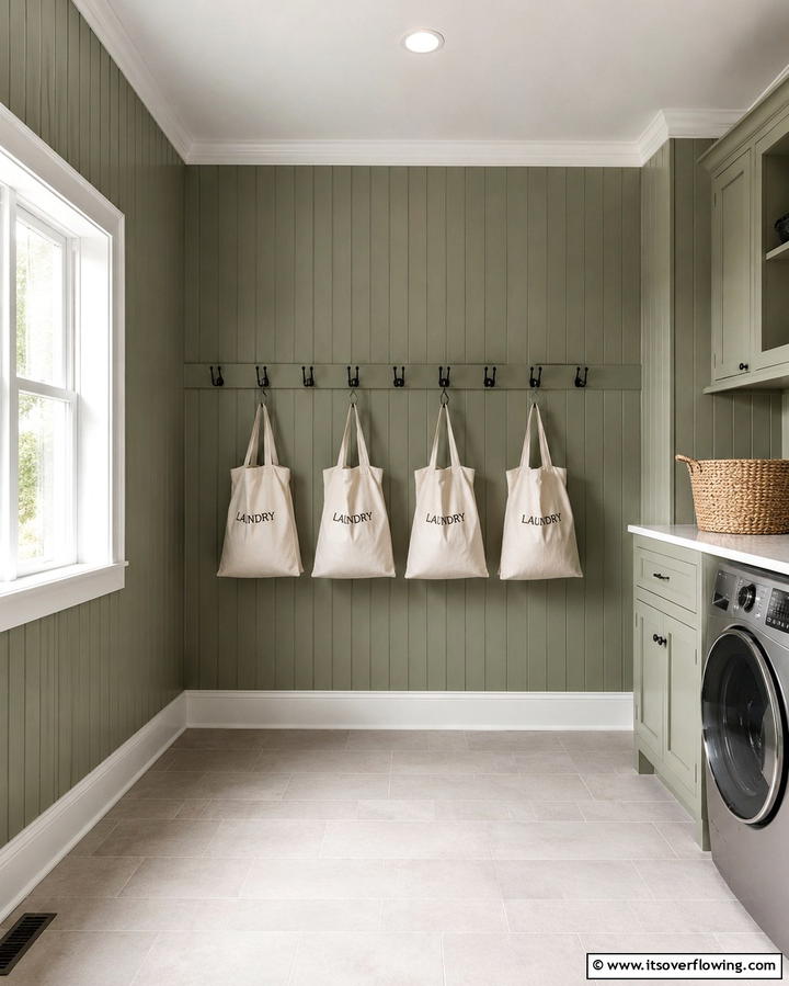 Sage Green Beadboard Walls for a Classic Look - 25 Sage Green Laundry Room Ideas for a Fresh Look