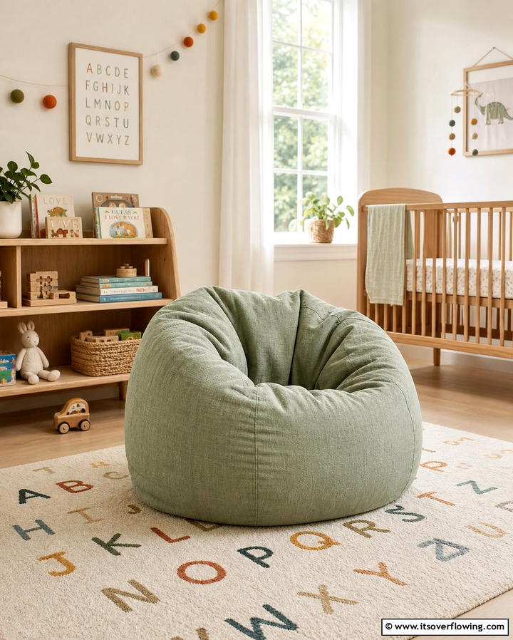 Sage Green Bean Bag Chair - 25 Sage Green Nursery Ideas for a Peaceful Baby Room