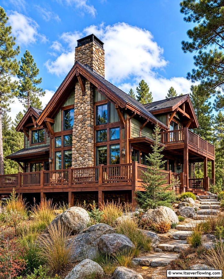 Sage Green Cabin with Burnt Umber Trim - 25 Sage Green House With Brown Trim Ideas for Curb Appeal