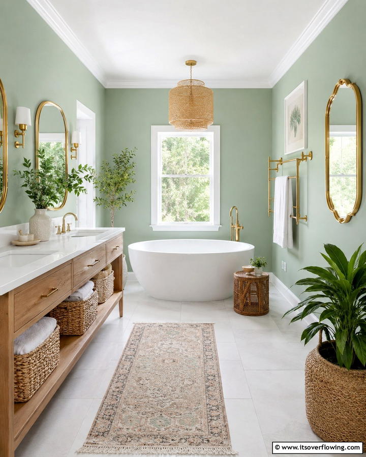 Sage Green Cabinets with Gold Hardware - 25 Luxurious Green and Gold Bathroom Design Ideas