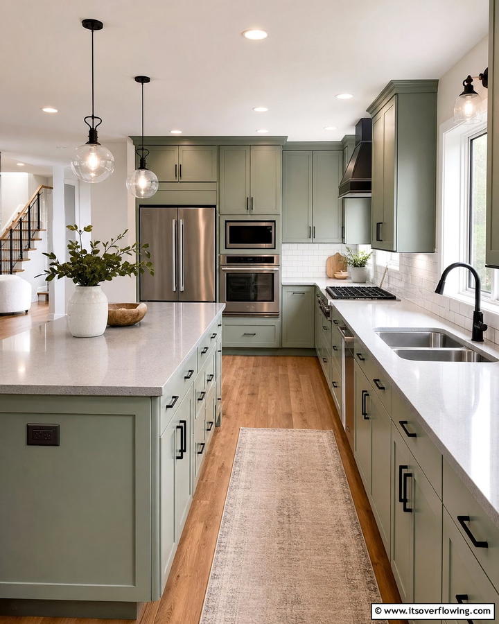 Sage Green Cabinets with Matte Black Hardware - 20 Sage Green and Black Kitchen Ideas for a Modern Feel