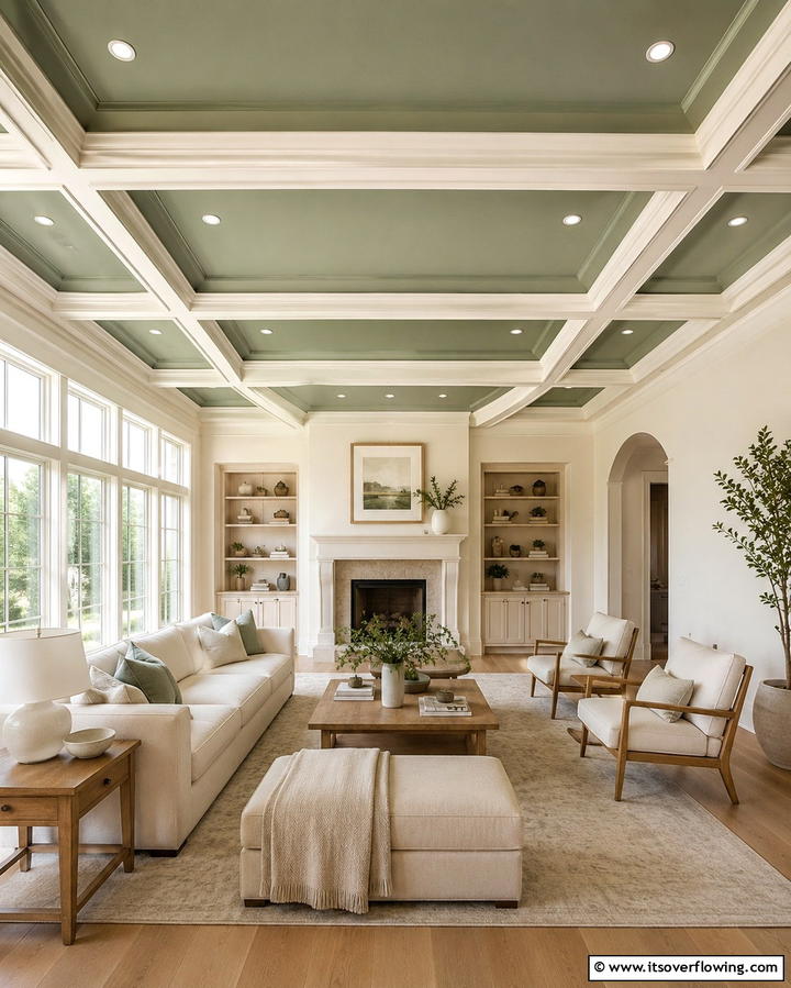 Sage Green Ceiling with Cream Walls - 25 Sage Green and Cream Living Room Ideas for Serenity