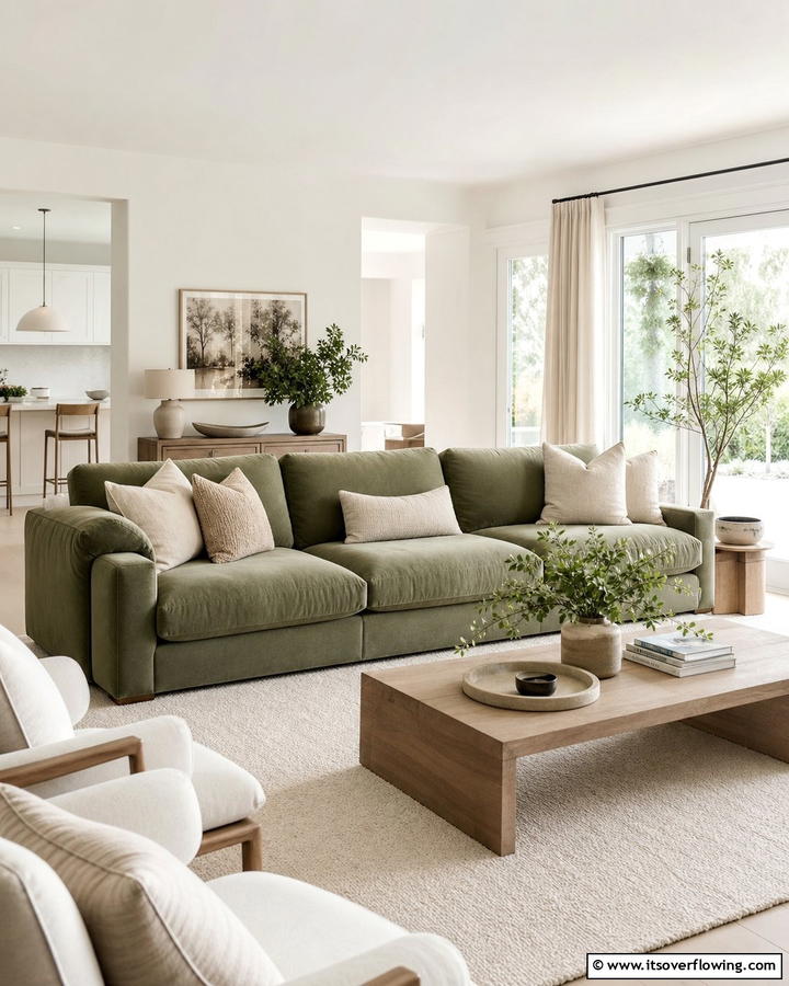 Sage Green Couch Paired with Neutral Tones - 20 Stylish Sage Green Couch Living Room Ideas