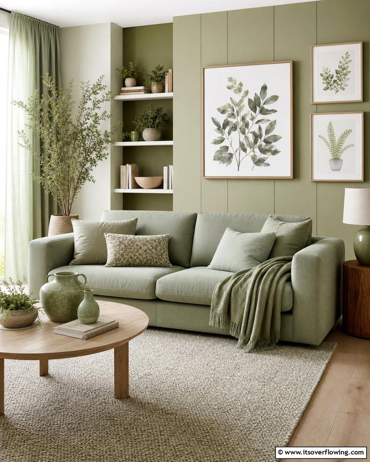 Sage Green Couch in a Monochromatic Scheme - 20 Stylish Sage Green Couch Living Room Ideas