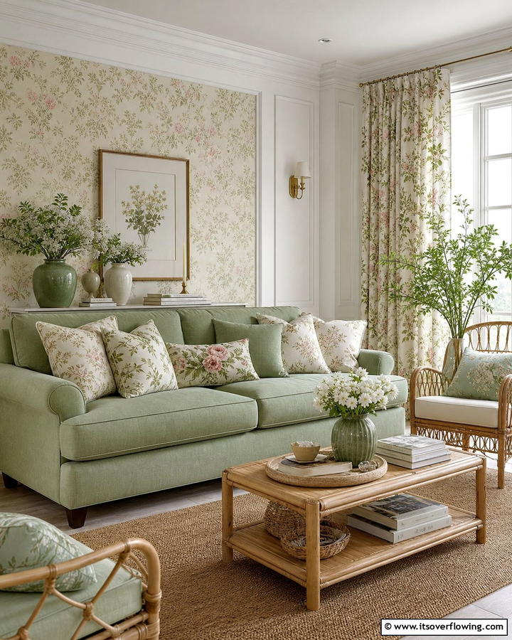 Sage Green Couch with Floral Patterns - 20 Stylish Sage Green Couch Living Room Ideas