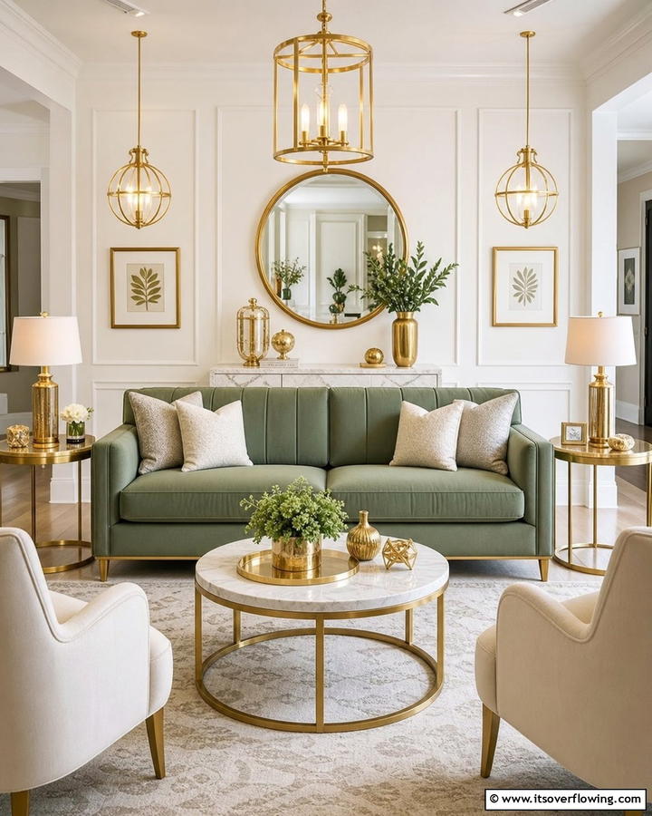 Sage Green Couch with Gold Accents - 20 Stylish Sage Green Couch Living Room Ideas