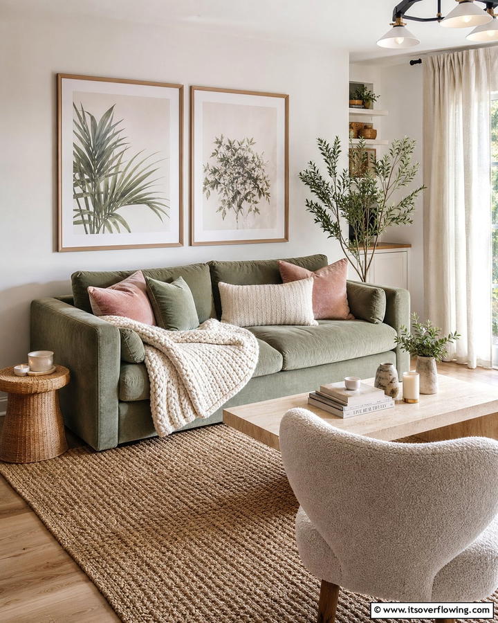 Sage Green Couch with Layered Textures - 20 Stylish Sage Green Couch Living Room Ideas