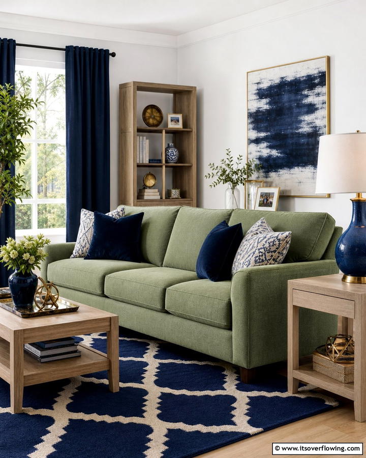 Sage Green Couch with Navy Blue Accents - 20 Stylish Sage Green Couch Living Room Ideas