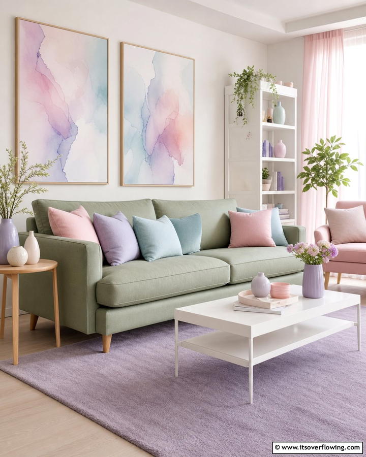 Sage Green Couch with Pastel Accents - 20 Stylish Sage Green Couch Living Room Ideas