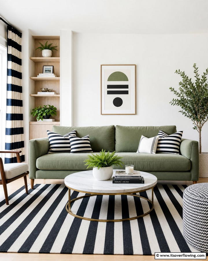 Sage Green Couch with Striped Patterns - 20 Stylish Sage Green Couch Living Room Ideas
