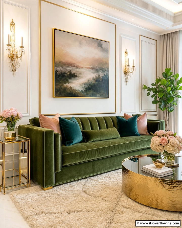 Sage Green Couch with Velvet Textures - 20 Stylish Sage Green Couch Living Room Ideas