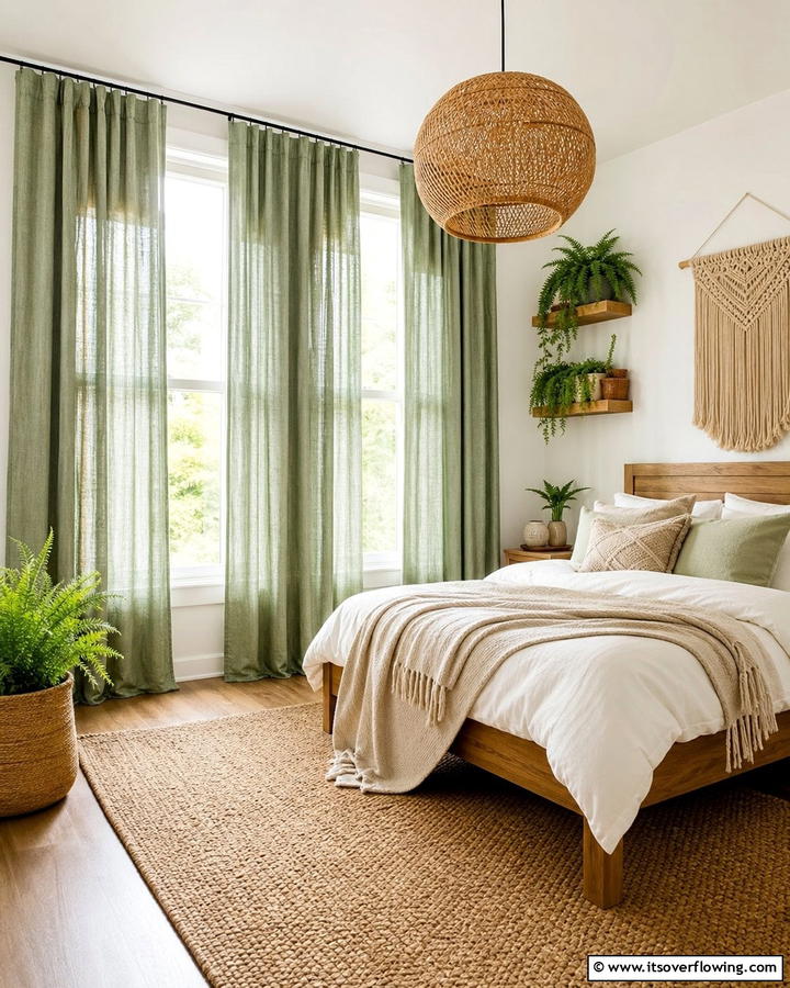 Sage Green Curtains for Subtle Elegance - 25 Boho Sage Green Bedroom Ideas for a Serene Retreat