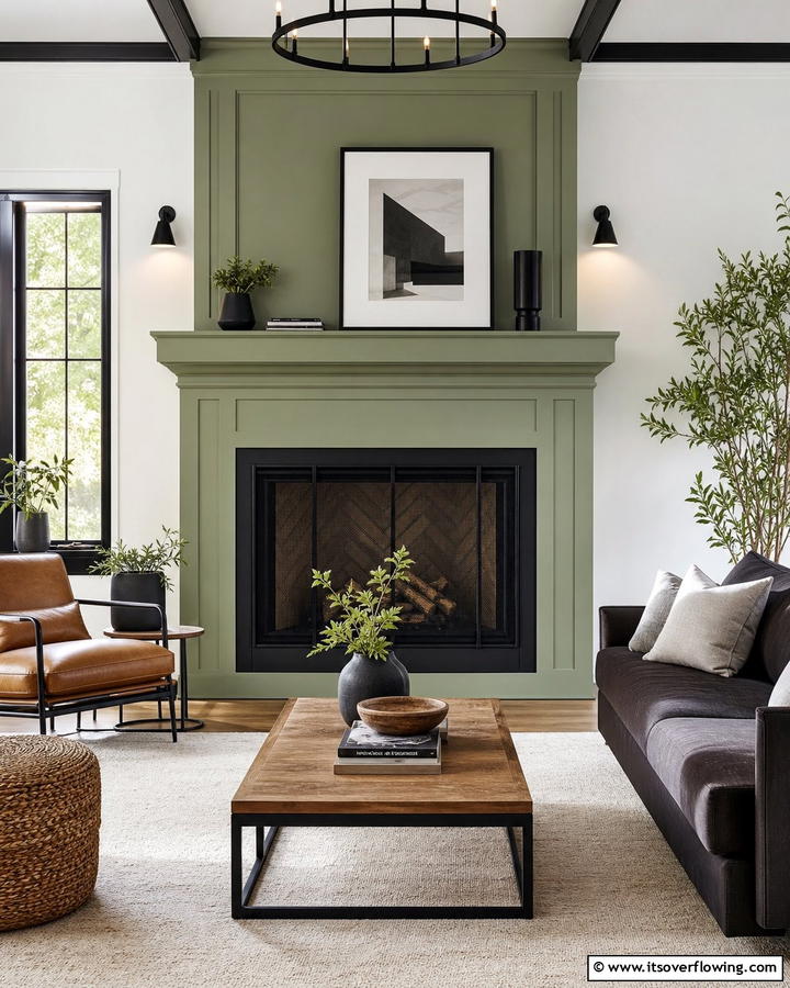 Sage Green Fireplace with Black Accents - 20 Sage Green Fireplace Ideas for a Calm Ambiance