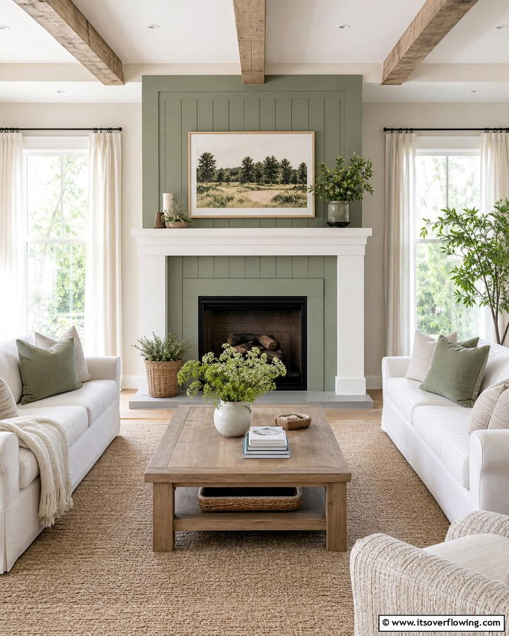 Sage Green Fireplace with White Trim - 20 Sage Green Fireplace Ideas for a Calm Ambiance