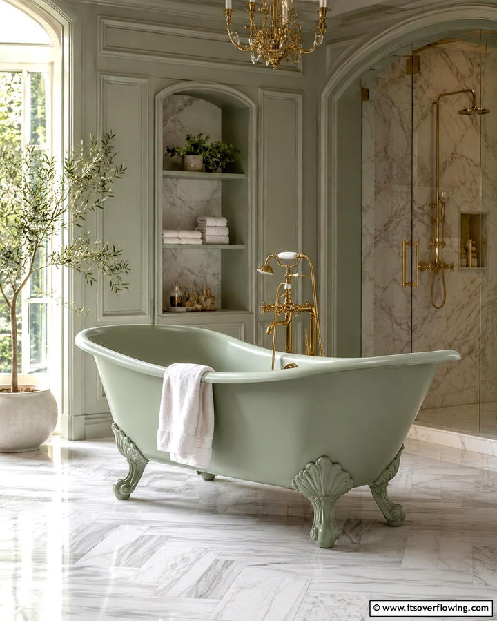 Sage Green Freestanding Bathtubs for a Luxurious Statement - 25 Sage Green Bathroom Ideas for a Fresh and Calming Space
