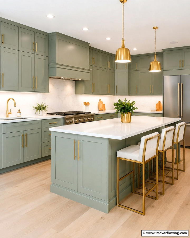 Sage Green Kitchen Cabinets with Gold Accents - 25 Sage Green Kitchen Ideas for a Fresh and Inviting Space