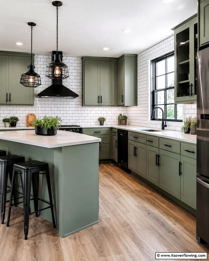 Sage Green Kitchen with Black Details - 25 Sage Green Kitchen Ideas for a Fresh and Inviting Space