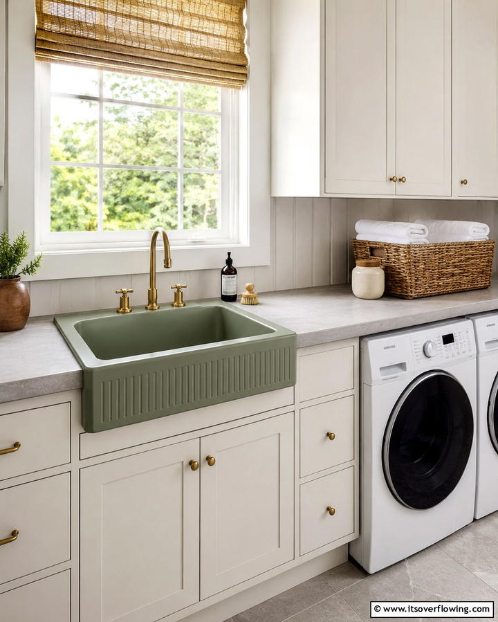 Sage Green Laundry Sink for a Functional Accent - 25 Sage Green Laundry Room Ideas for a Fresh Look