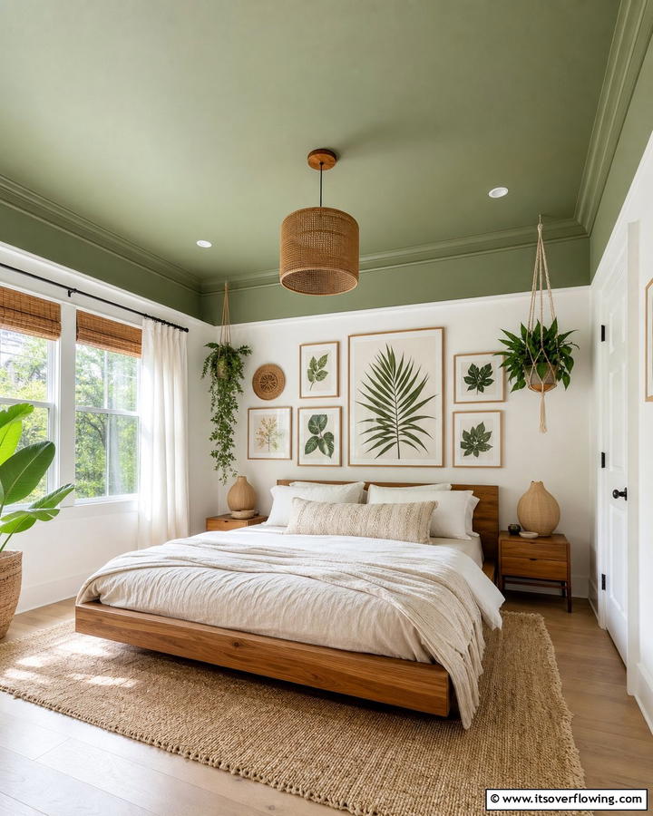 Sage Green Painted Ceiling - 25 Boho Sage Green Bedroom Ideas for a Serene Retreat