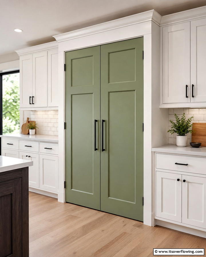 Sage Green Pantry Doors for a Pop of Color - 25 Sage Green Kitchen Ideas for a Fresh and Inviting Space