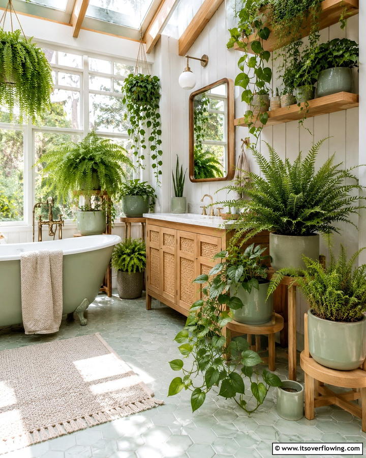 Sage Green Plants and Planters for a Natural Vibe - 25 Sage Green Bathroom Ideas for a Fresh and Calming Space