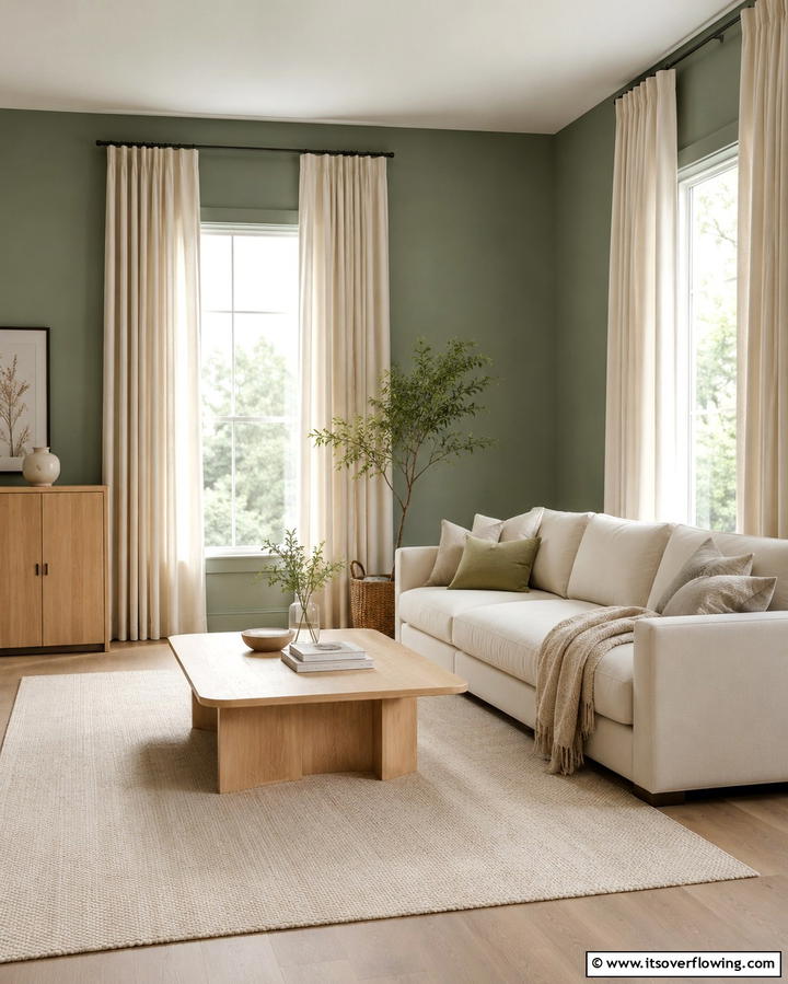 Sage Green Sofa with Cream Area Rug - 25 Sage Green and Cream Living Room Ideas for Serenity