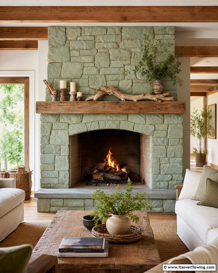 Sage Green Stone Fireplace - 20 Sage Green Fireplace Ideas for a Calm Ambiance